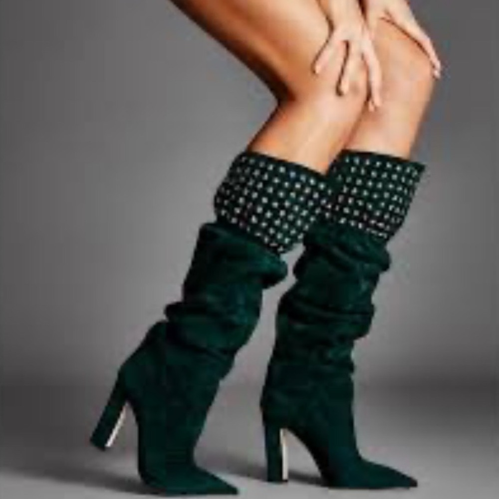 Paris Texas Green Suede Star Studded Slouchy Over The Knee Boots IT Women Sz 41